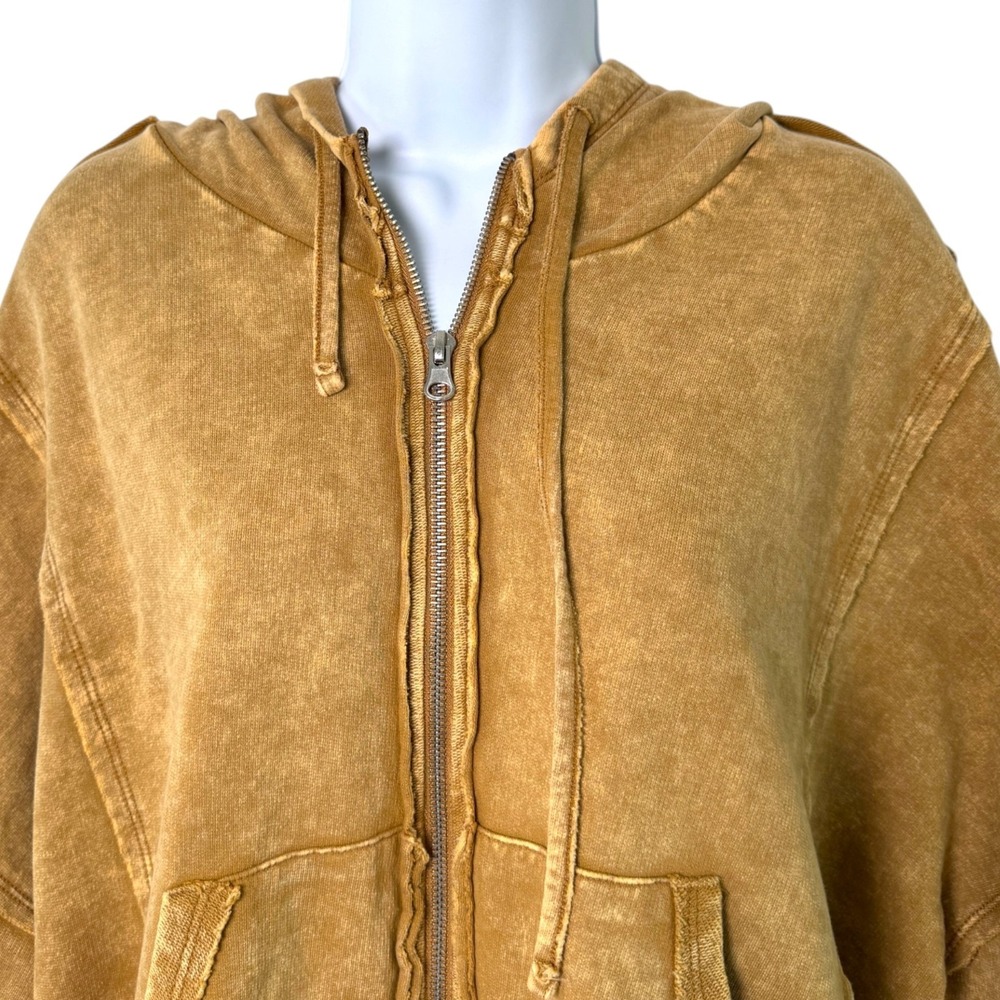 Zenana Womens Mineral Wash Oversized Hoodie L XL Brown Zip Up Boho Slouchy - Picture 3 of 9